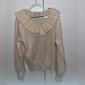 & Other Stories Cream V-Neck Ruffle Sweater